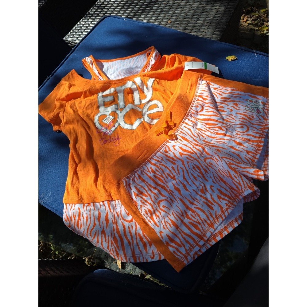 NOS Enyce 2 Piece Short T Shirt Tank Set Orange Animal Print Y2K Live For Today
